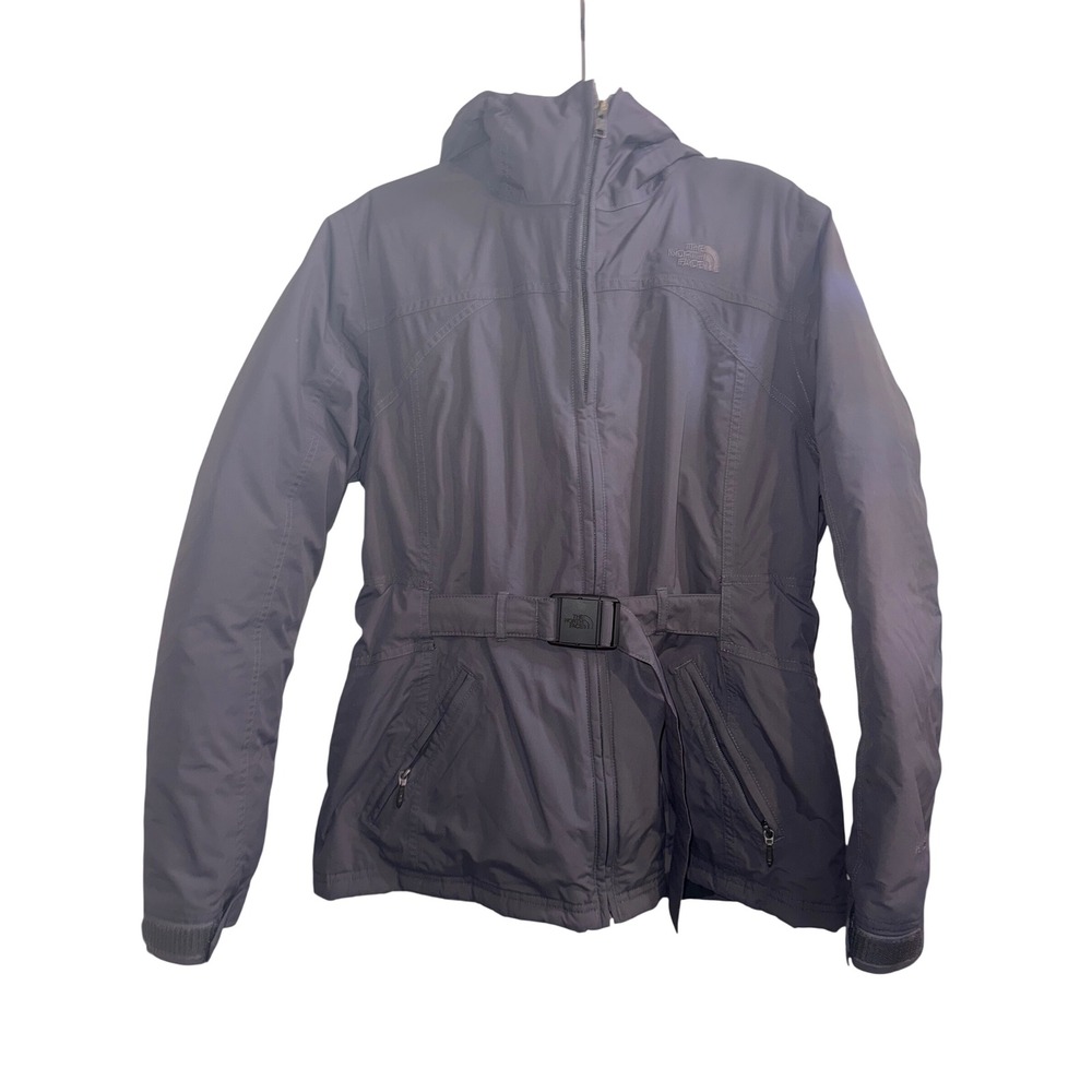 The North Face Womens Gray Hyvent Belted Hooded Goose Down Puffer Jacket Coat L